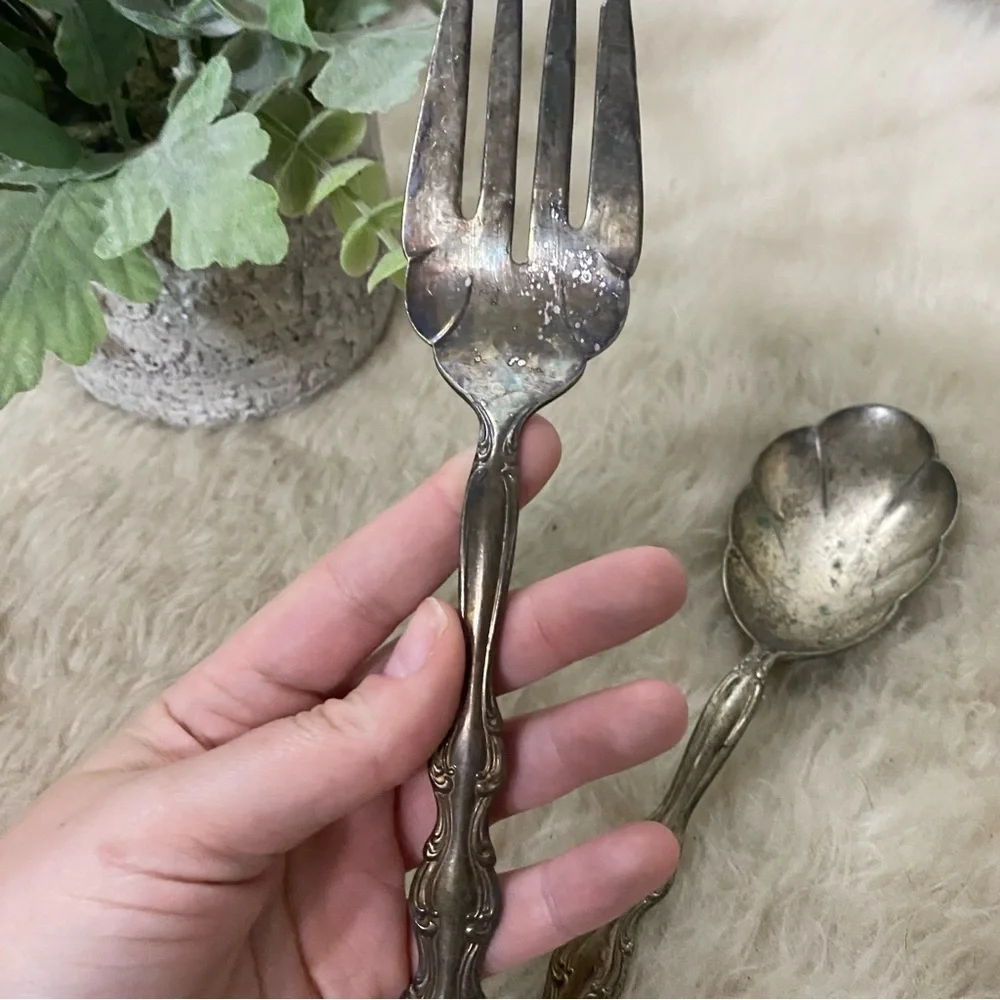 Vintage Antique International Silverplate Serving Fork and Spoon Set of 2